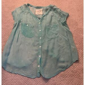 Free People Mint Green Semi-Sheer Tulip Cut Blouse